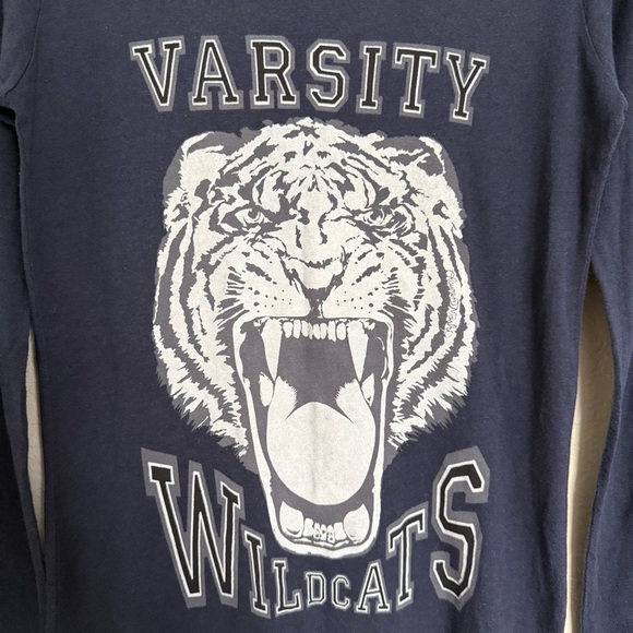 Lauren Moshi Blue Varsity Wildcats Top Size XS Long Sleeve Preppy Made in USA - Picture 4 of 7